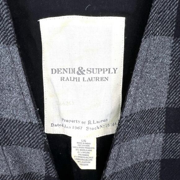 Vintage Ralph Lauren Denim & Supply Black and Gray Plaid Wool Blend Vest Size L - Picture 3 of 8
